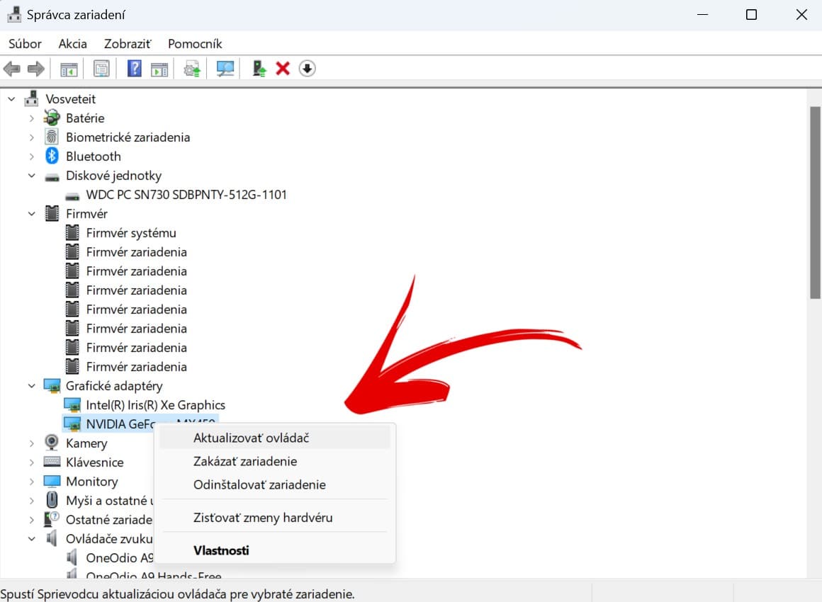 ako manualne aktualizovat ovladace