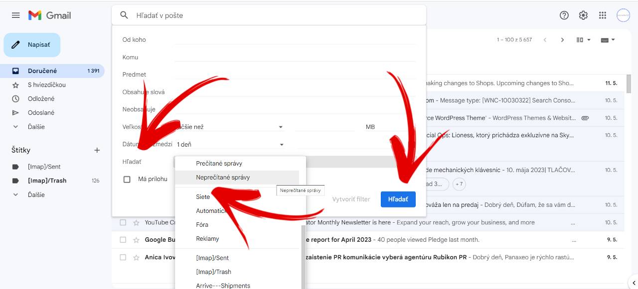 ako vymazat vsetky neprecitane spravy gmail_2