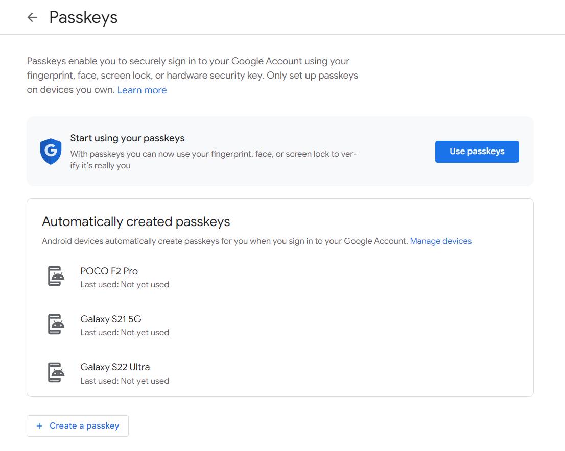 aktivovanie passkeys google