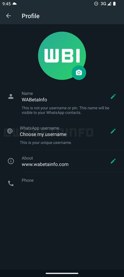 WhatsApp používateľské meno screenshot