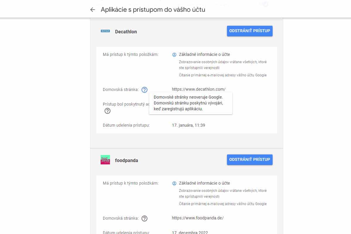 Ako odstrániť webové stránky ktoré pristupujú k nášmu Google účtu?