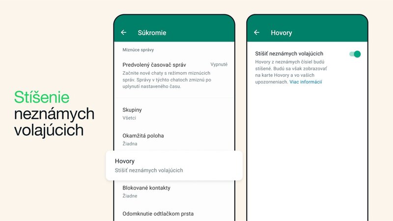WhatsApp stíšenie neznámych volajúcich
