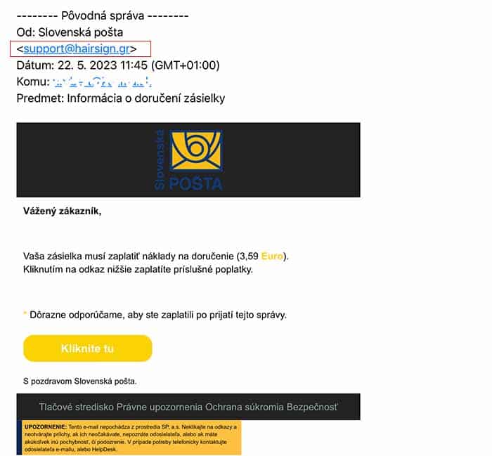 Slovenská pošta varuje pred podvodnými mailami