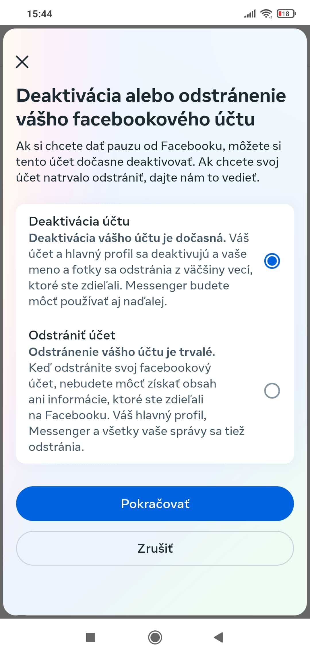 Ako si deaktivovať Facebook