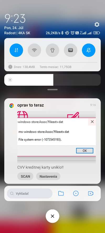 Android Upozornenie na unik udajov z karty