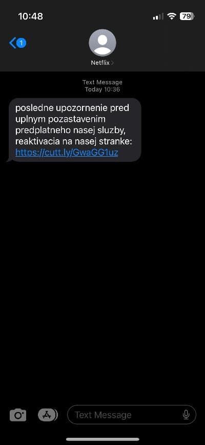 Netflix podvodna SMS sprava