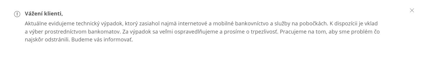 VUB Banka oznamenie na webe