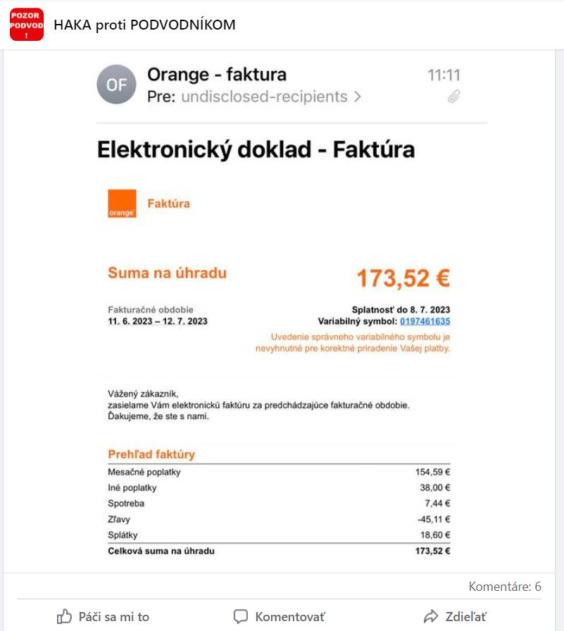 podvodna faktura od mobilneho operatora