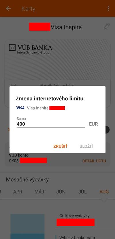 Banka nastavenie limitov na karte