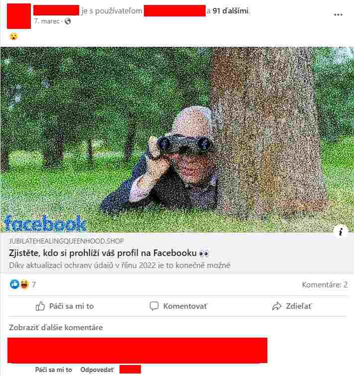 Scam kradez prihlasovacich udajov printscreen podvodnej stranky_prispevok na profile