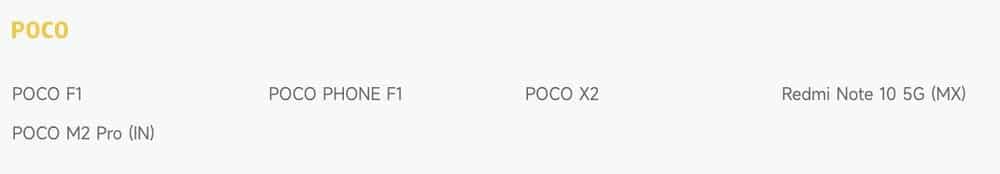 POCO nepodporované smartfóny 29/8/23
