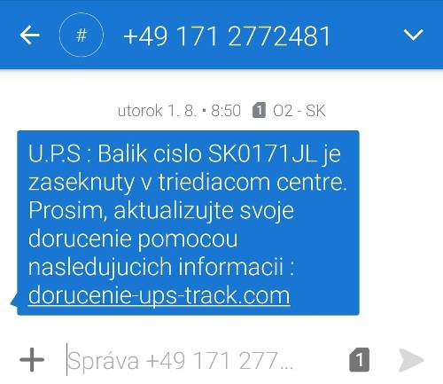 podvodna SMS sprava o doruceni balika