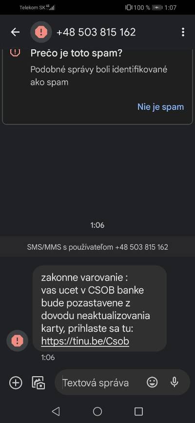 zablokovany ucet falosna SMS sprava
