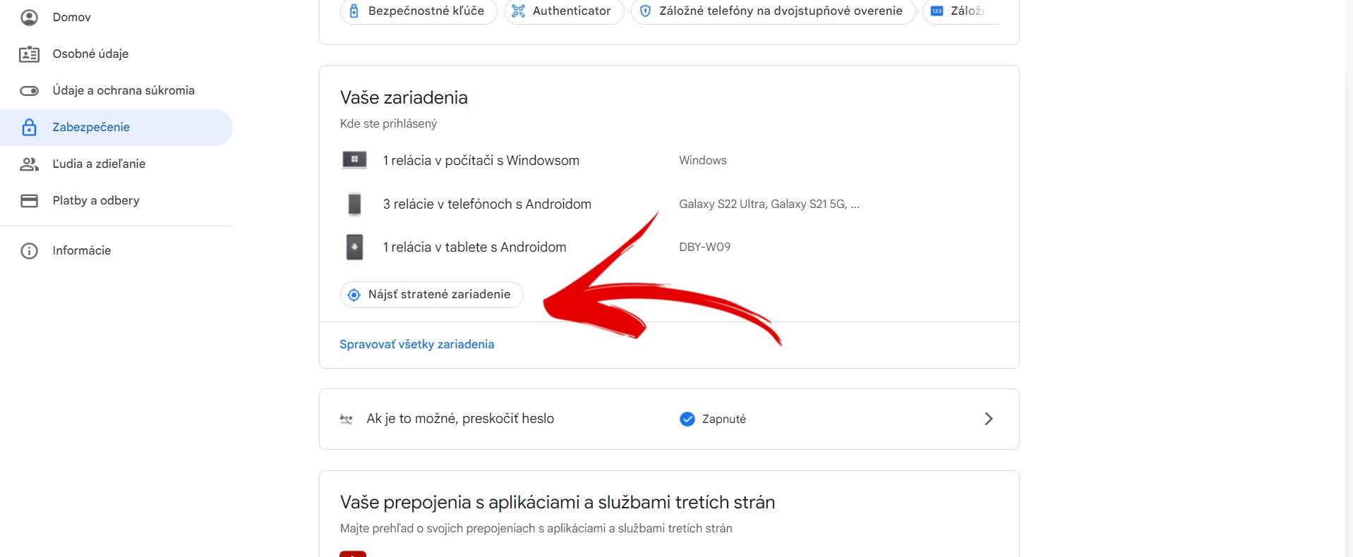 Gmail nastavenia zabezpecenie prepojene zariadenia s uctom_3