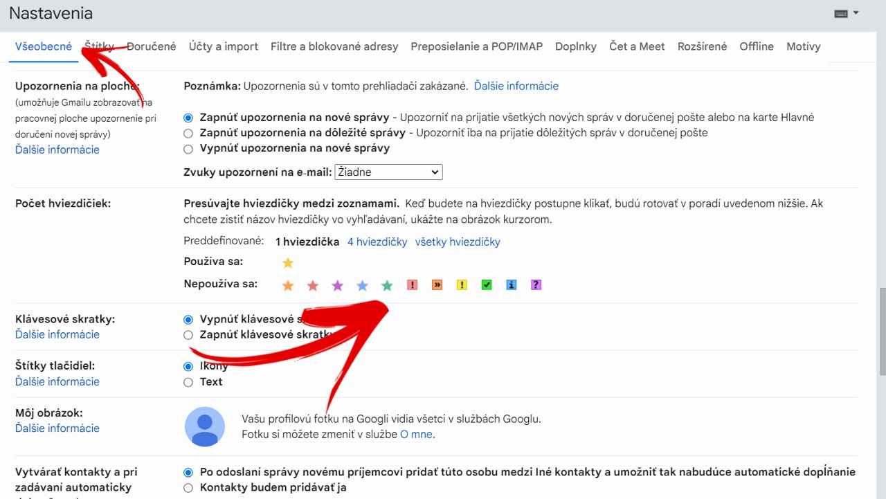 Gmail nastavenia aplikacie ako pridat dalsie znaky hviezdy ako oznacit e-mail navod_2