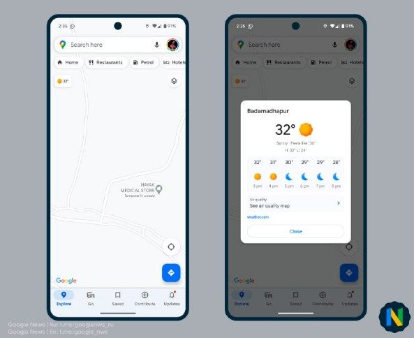 Pocasie v Google Mapach pre Android