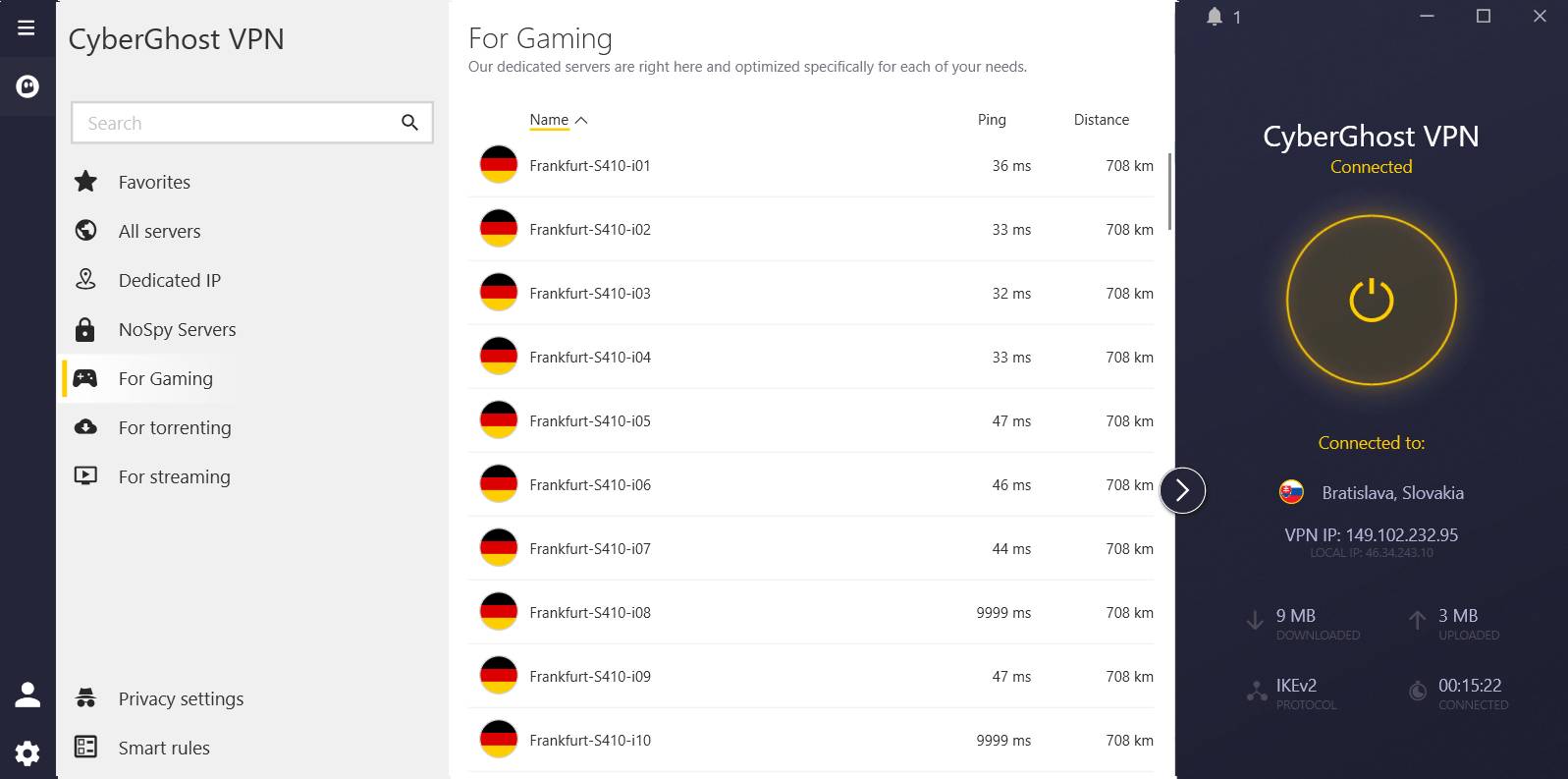 cyberghost vpn aplikacia pocitac_zoradenie serveru podla pingu