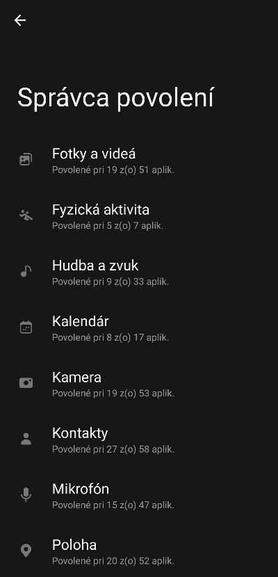 povolenia aplikacie v smartfone s Androidom