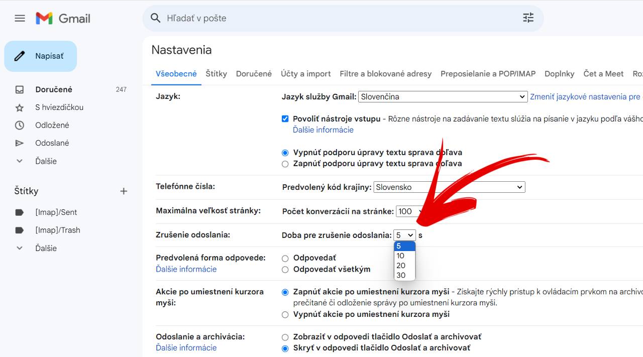Gmail zrusenie odoslania spravy