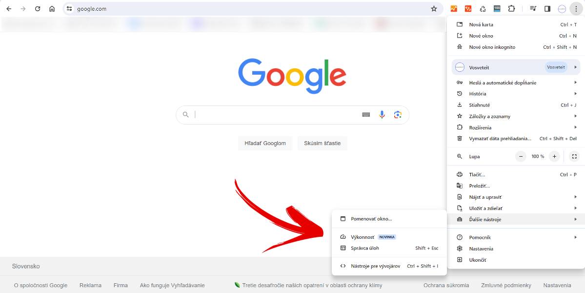 Google Chrome ako zapnut Setric RAM pamate