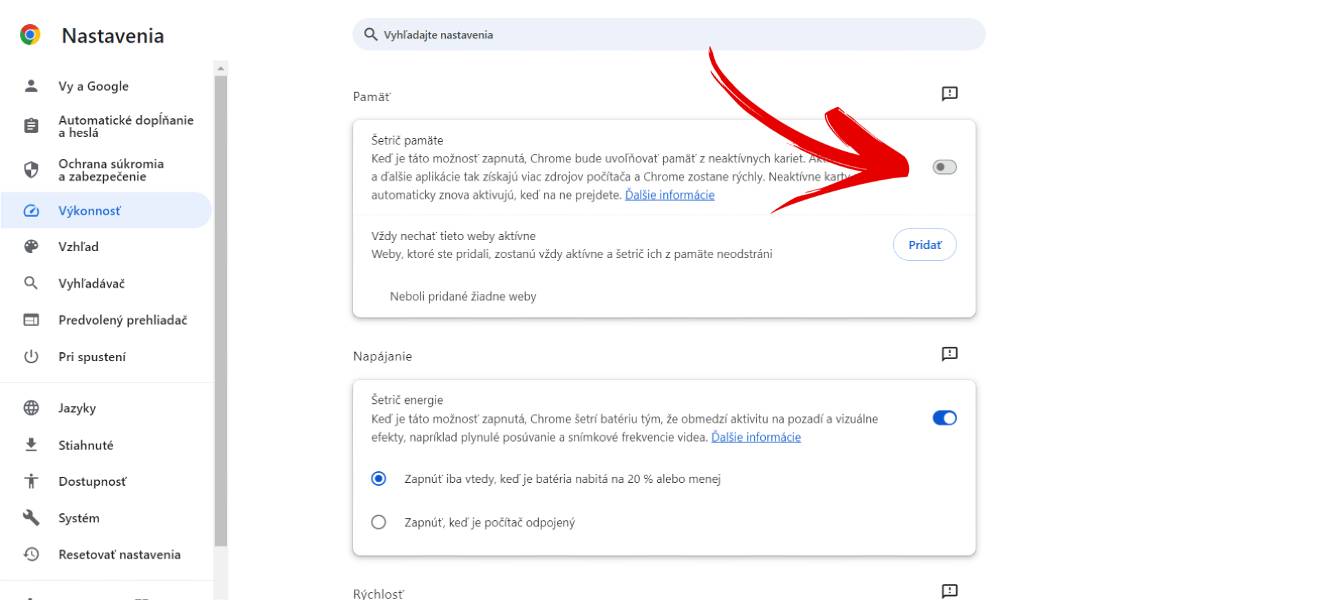 Google Chrome ako zapnut Setric RAM pamate_2