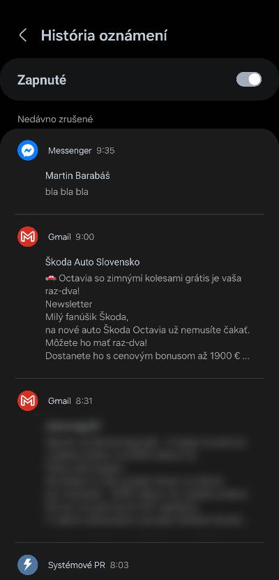 Historia upozorneni Android
