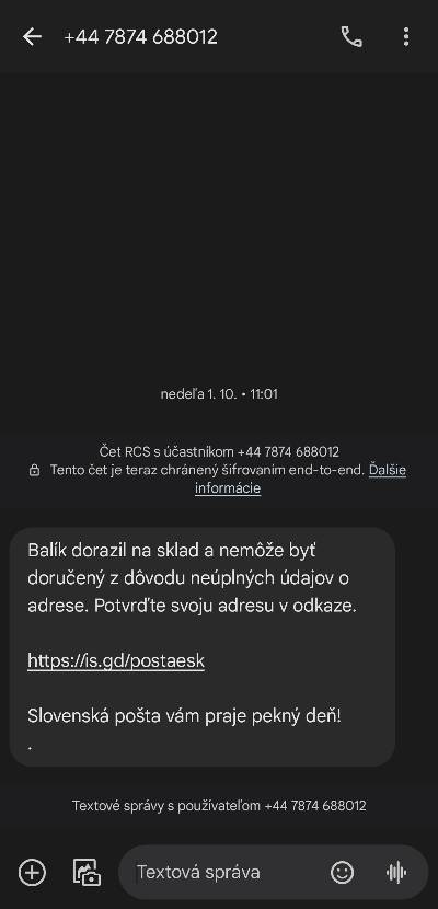 Podvodna SMS dorucenie balika