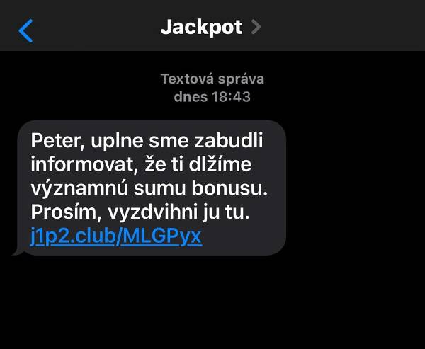 Podvodna SMS sprava ktora tvrdi ze sme vyhrali peniaze