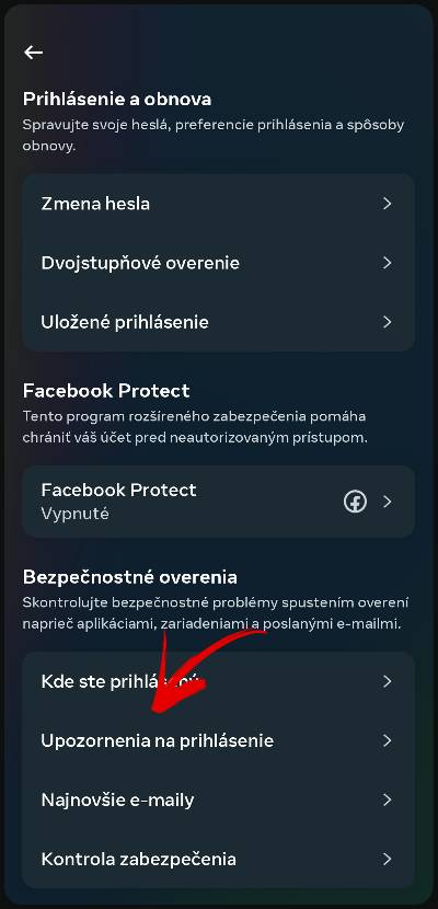 ako zapnut upozornenia na cudzie prihlasenia sa do facebook uctu navod_6