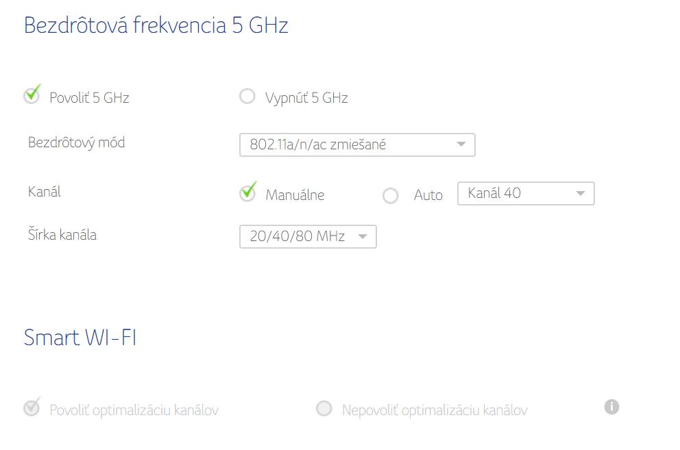 5 GHz pasmo nastavenia routera