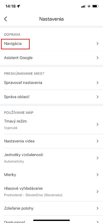 Navigácia google mapy