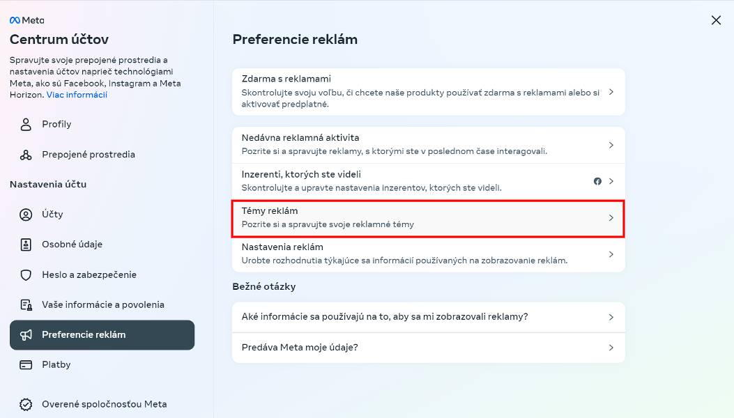 Preferencie reklam temy Facebook_1
