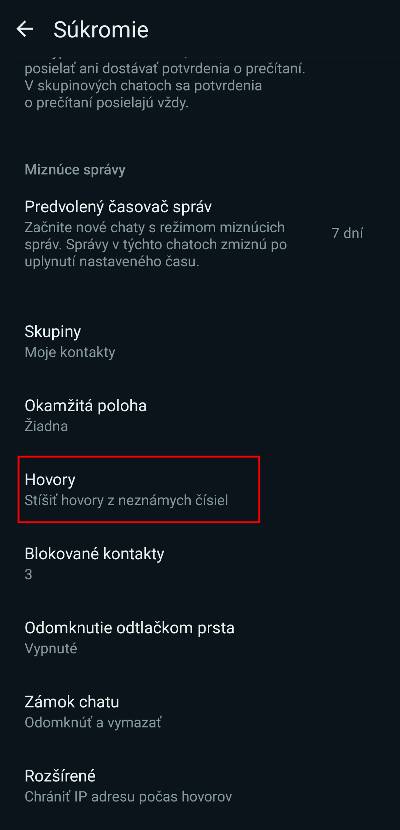 WhatsApp stisenie hovorov z neznamych cisiel