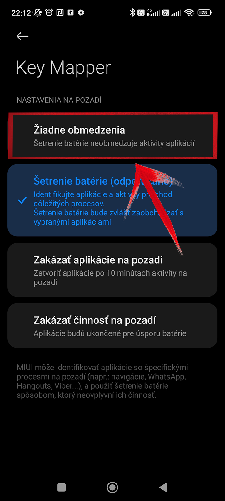 Vypnutie obmedzení batérie