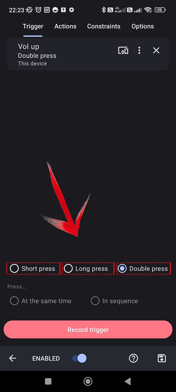 nastavenia action button