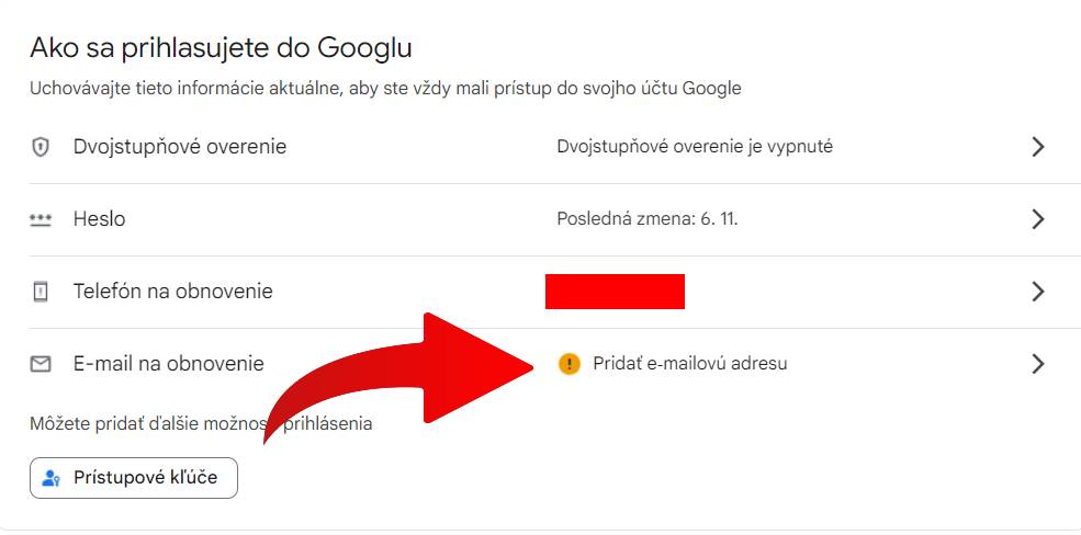 ako pridat email na obnovu gmail uctu