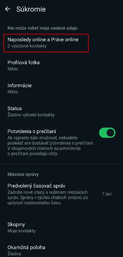 ako vo WhatsApp nastavit offline stav pre vsetkych alebo konkretnu osobu navod_3