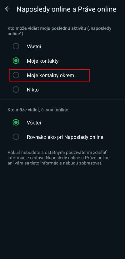 ako vo WhatsApp nastavit offline stav pre vsetkych alebo konkretnu osobu navod_5