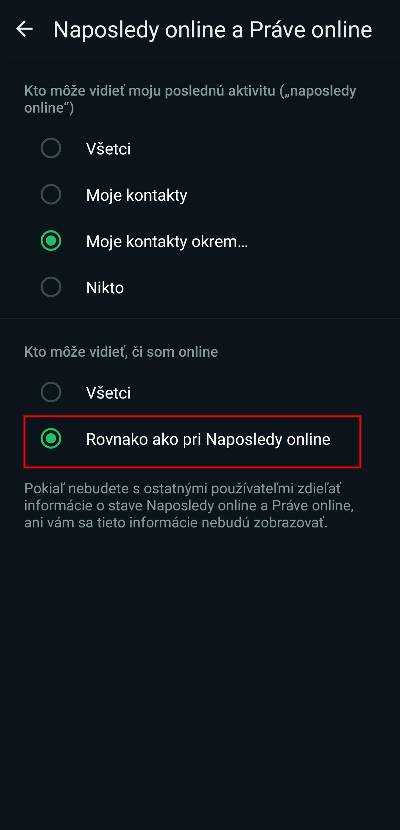 ako vo WhatsApp nastavit offline stav pre vsetkych alebo konkretnu osobu navod_7