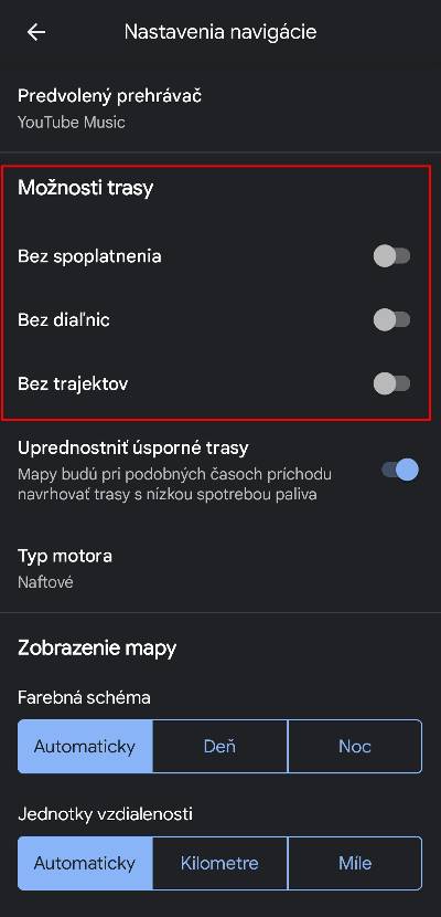 ako vypnut navigovanie google map cez dialnice a spoplatnene useky ciest_3