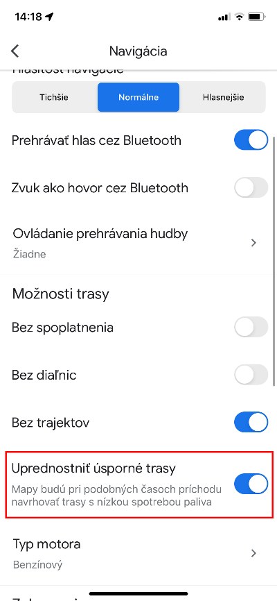 uprednostniť úsporné trasy
