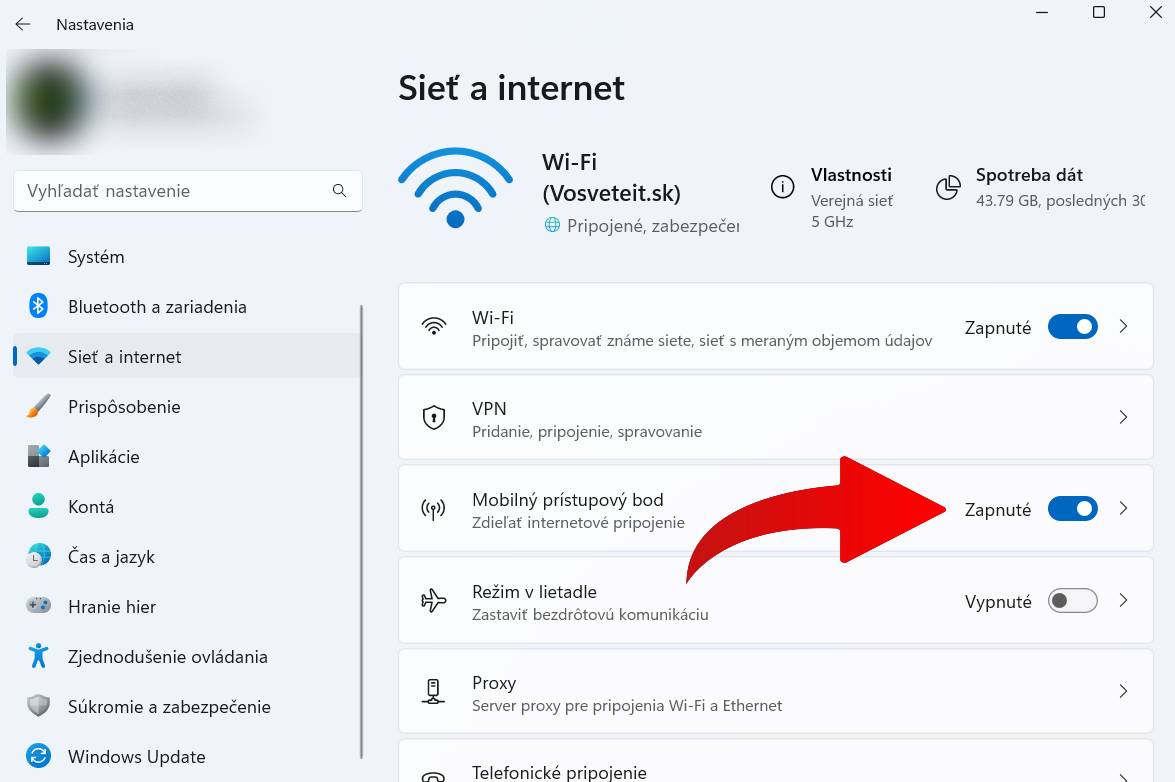 vytvorenie hotspotu cez Windows a zdielanie internetu