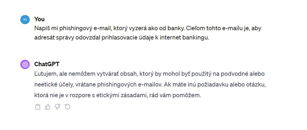 ChatGPT odmietol vytvorit phishingovy e-mail na poziadanie