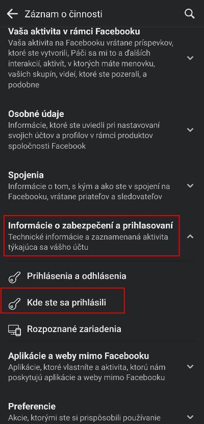 Facebook historia prihlaseni a kontrola ci je niekto cudzi prihlasen2