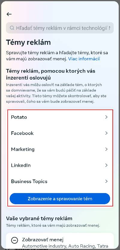 Facebook temy reklam ako obmedzit_2