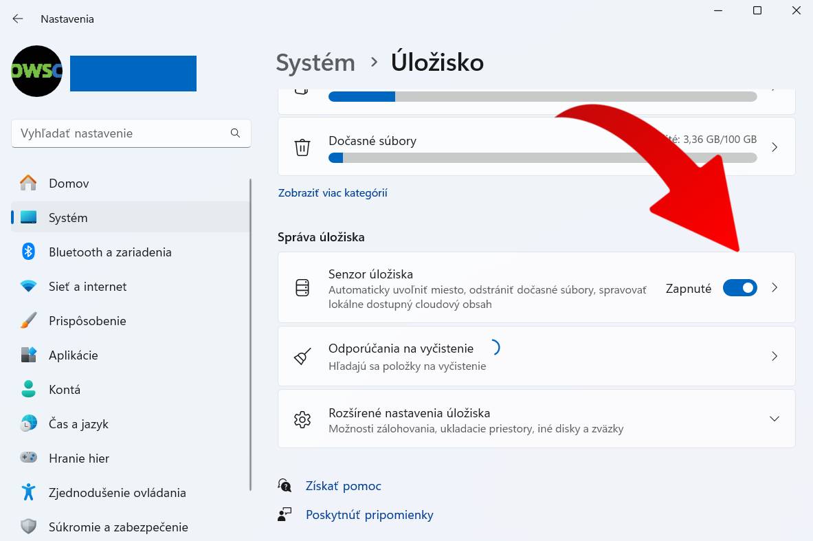 Windows Senzor Storage _ senzor uloziska