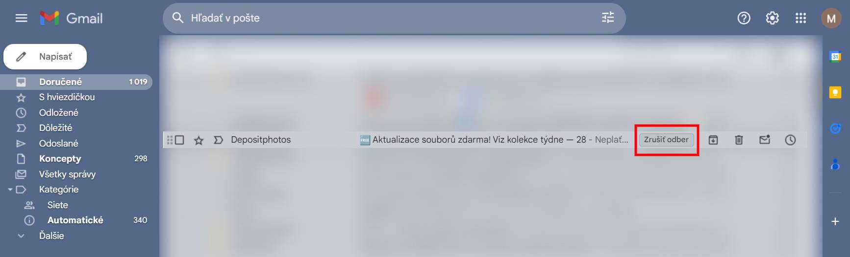 gmail tlacidlo zrusit odber vo vypise emailov