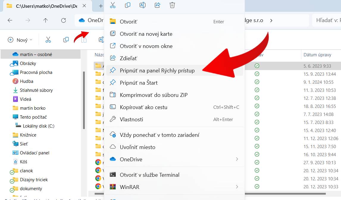 navod ako si prisposobit prieskumníka vo Windows_pripnutie odkazu na kartu rychly prisutp
