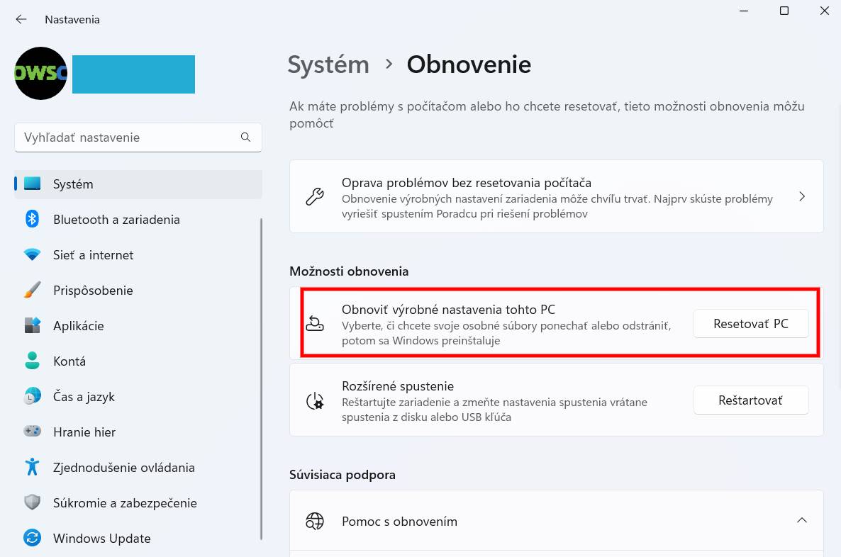 obnovenie systemu Windows