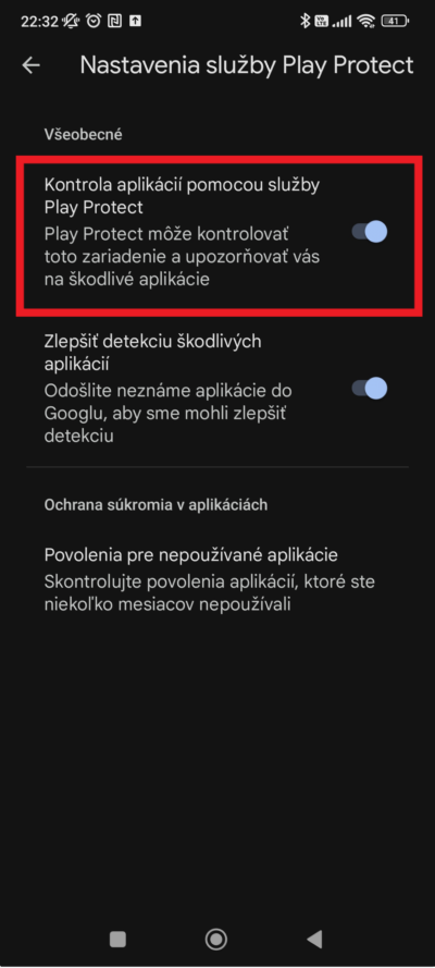 Play protect nastavenie